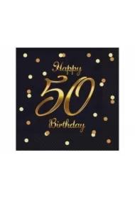 Serwetki B&C Happy 50 Birthday czarne