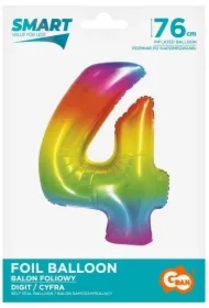 Balon foliowy Smart Cyfra 4 tęczowa 76cm CH-STC4