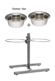 Stojak regulowany z miskami metaliczny