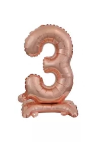Balon foliowy mini cyfra 3 na stojaku różowe złoto
