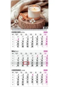 Kalendarz 2026 trójdzielny na spirali Świeczka
