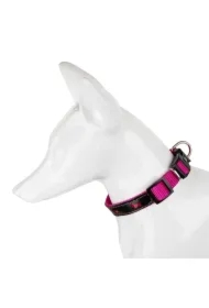 Obroża dla psa, wzór pieski, odblaskowa plastik 20MM/35CM różowa