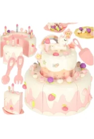 Tort urodzinowy piętrowy do krojenia na rzepy muzyka światła kuchnia 16 elementów różowy