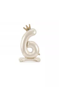 Stojący balon foliowy cyfra 6 84cm jasny krem
