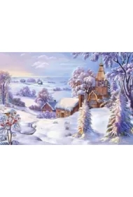 Diamentowa mozaika - Zima kościół w śniegu