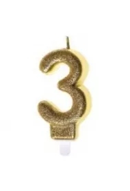 Świeczka urodzinowa 3 złoty brokat
