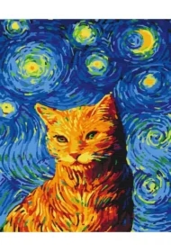 Malowanie po numerach - Kot w gwiaździstą noc
