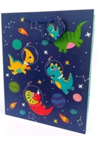 Torebka ozdobna matowa 26x32x12cm Dinozaury