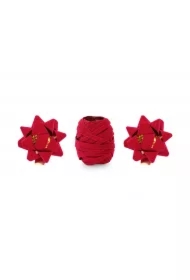 Zestaw welurowych wstążek i rozetek czerwony