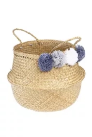 Kosz na akcesoria z pomponami, szary