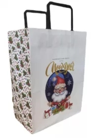 Torebka biała KRAFT 250x345x150 Święta Mikołaj