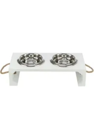 Be Nordic, zestaw misek, dla psa, mdf/stal nierdzewna, biała, o 14 cm/38 x 18 x 10 cm