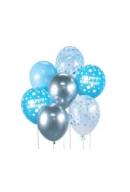 Balony B&C srebrno-niebieski Happy Birthday