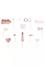 Gadżety rekwizyty do zdjęć na ślub biały różowy serce 12 elementów