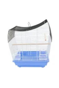 Klatka dla ptaków, niebieska, drut kolor czarny i niebieski, wym. 36 x 28.8 x 46cm