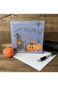 Karnet Halloween kwadrat Króliki i dynie