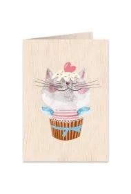 Karnet drewniany C6 + koperta Kot z sercem