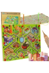 Gra labirynt magnetyczna planszowa drewniana do podróży duże miasto 2 graczy