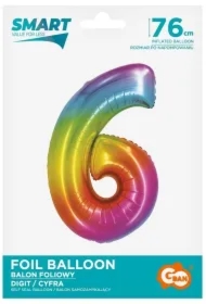 Balon foliowy Smart Cyfra 6 tęczowa 76cm CH-STC6