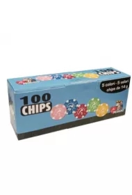 Zestaw żetonów pokerowych 14 g, 100 sztuk i przezroczysta taca