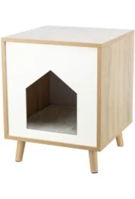 Isa, legowisko zamknięte, dla kota, w stylu drewna, jasnobrązowe/białe, 40 x 50 x 40 cm