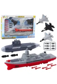 Statek łódź podwodna i myśliwce z pociskami