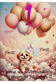 Karnet Roczek dziewczynka piesek 3K