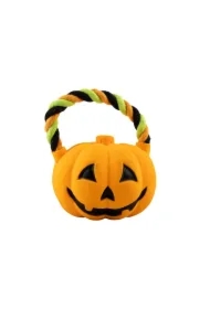 Zabawka, dla psa, dynia, lateksowa, 7, 5 cm, z bawełnianym uchwytem