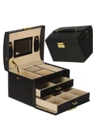 Szkatułka kuferek na biżuterię z szufladami czarna