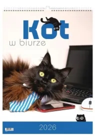 Kalendarz 2026 wieloplanszowy kot w biurze