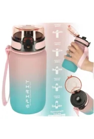 Butelka na wodę bidon z ustnikiem sportowy różowo-niebieski