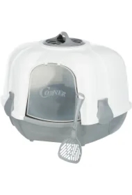 Maro, narożnikowa kuweta kryta, dla kota, jasnoszara/granit, plastik, 60 x 43 x 52 cm