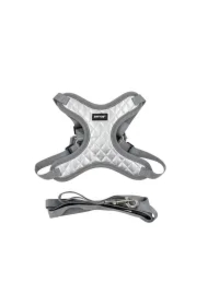 Zestaw, szelki+Smycz dla psa, srebrne, materiał nylon/PU, dł. smyczy 1, 45m, rozmiar L