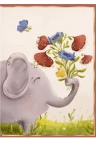 Karnet B8 mini Słoń z bukietem