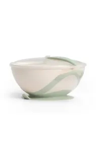 Miseczka dla dzieci i niemowląt z przyssawką i łyżeczką kremowo-szałwiowa