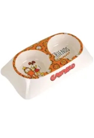 Podwójna miska z melaminy dla kota, biała/żółta