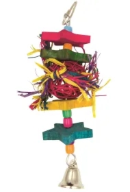 Wisząca zabawka z kulką wiklinową z kolorowymi klockami i dzwonkiem 22 cm
