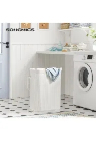 Kosz na pranie bambusowy biały stojący