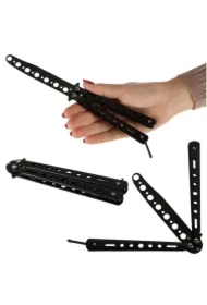 Nóż motylkowy motylek treningowy tępy do treningu składany ćwiczeń czarny