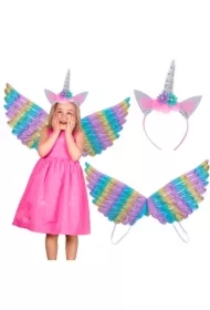 Kostium strój karnawałowy przebranie jednorożec przebranie skrzydła opaska tęczowe