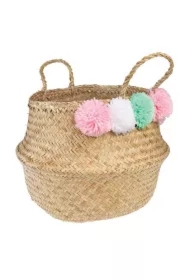 Kosz na akcesoria z pomponami, pastelowy