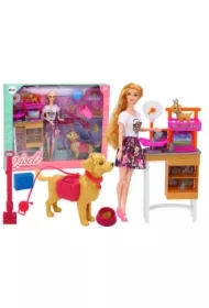 Zestaw Lalka z psami i kotem