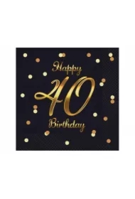 Serwetki B&C Happy 40 Birthday czarne