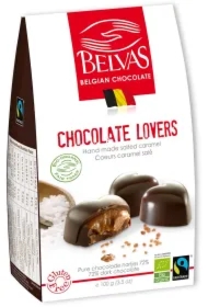 Czekoladki belgijskie serca z karmelem i solą morską fair trade bezglutenowe
