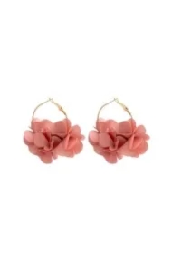 Kolczyki wiszące, koła, tiulowe kwiaty K1677R