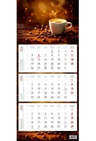 Kalendarz ścienny 2026 trójdzielny Kawa