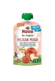 Mus owocowy Pelican Peach brzoskwinia, truskawka, jabłko, owies po 6. miesiącu życia