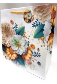 Torebka ozdobna matowa 35x37x12cm białe kwiaty