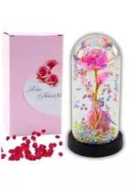 Wieczna róża w szkle oświetlenie LED różowa