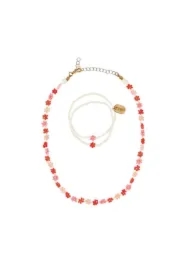 Zestaw naszyjnik i bransoletka kwiatki z koralików różowy Millie